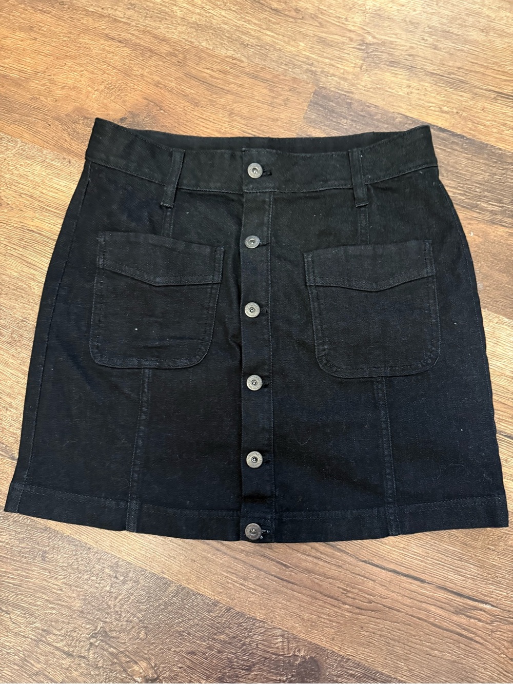 Columbia Black Button-Front Mini Skirt with Patch Pockets